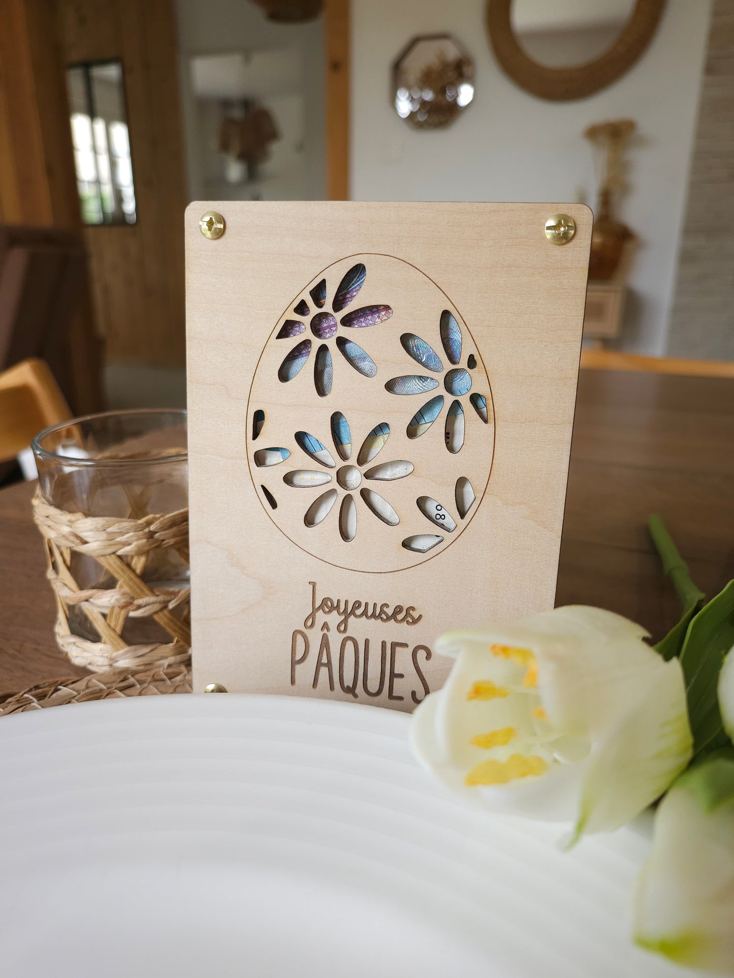 Carte en bois billets spéciale Pâques