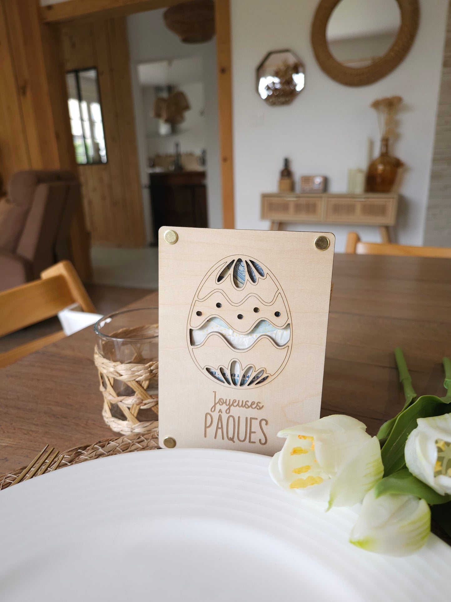Carte en bois billets spéciale Pâques