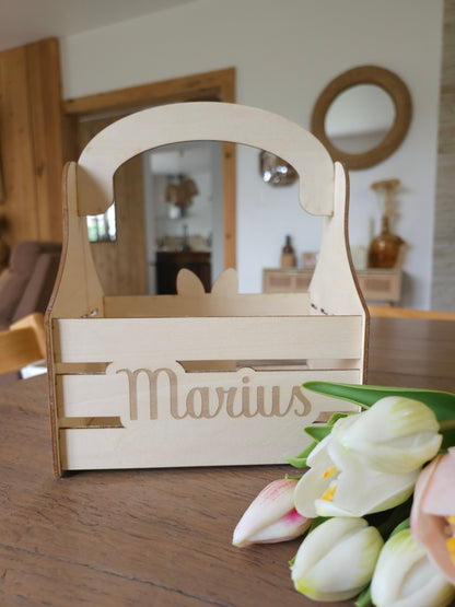 Panier de Pâques en bois personnalisé avec prénom