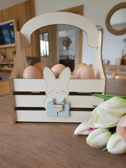 Panier de Pâques en bois personnalisé avec prénom