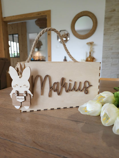 Panier de Pâques en bois personnalisé avec prénom