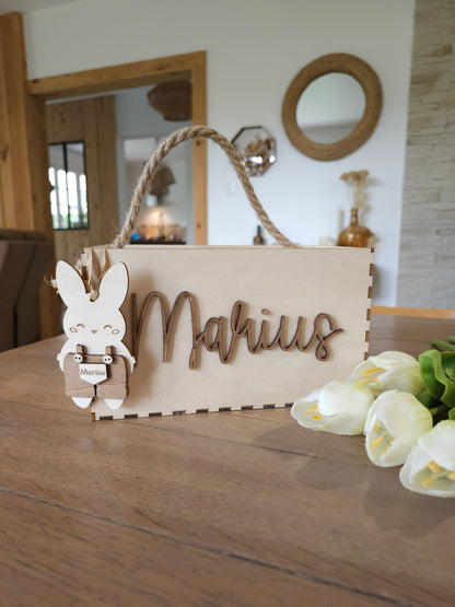 Panier de Pâques en bois personnalisé avec prénom