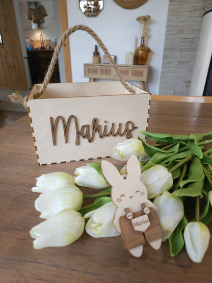 Panier de Pâques en bois personnalisé avec prénom