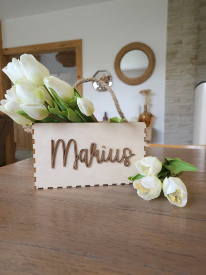 Panier de Pâques en bois personnalisé avec prénom