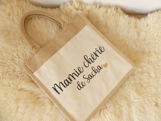 Sac cabas en toile de jute – Pour une mamie en or