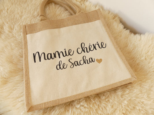 Sac cabas en toile de jute – Pour une mamie en or