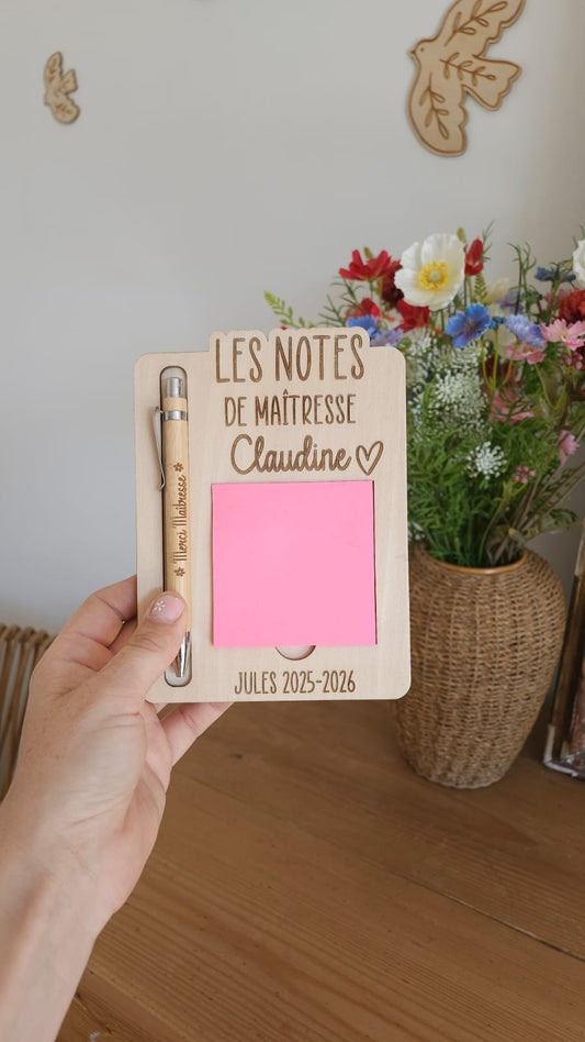 Support post-it personnalisé, bloc note -Bloc-notes personnalisé – Cadeau maîtresse, ATSEM ou nounou