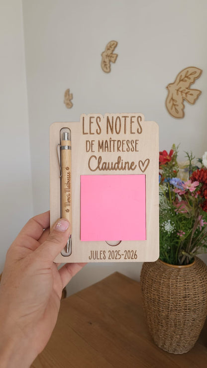 Support post-it personnalisé, bloc note -Bloc-notes personnalisé – Cadeau maîtresse, ATSEM ou nounou