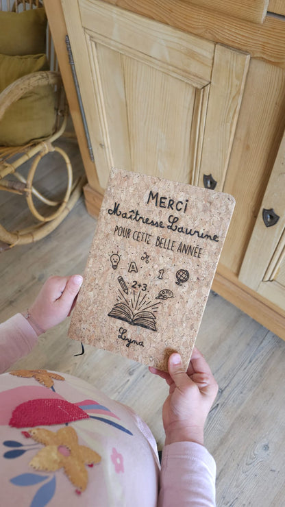 Carnet en liège - Maîtresse - Maître - Atsem