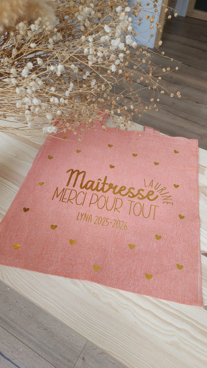 Sac cabas personnalisé en coton recyclé – Cadeau pour maîtresse, ATSEM ou nounou