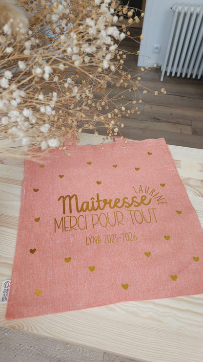 Sac cabas personnalisé en coton recyclé – Cadeau pour maîtresse, ATSEM ou nounou