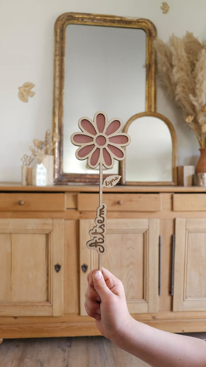fleur en bois - fin d'année - Maîtresse - atsem - cadeau personnalisé- nounou