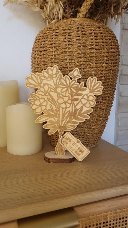 Bouquet de fleur en bois personnalisé - Fête des mamies - Mamies - Les petits coeurs à mamie - Les amours à mamie - cadeau mamie
