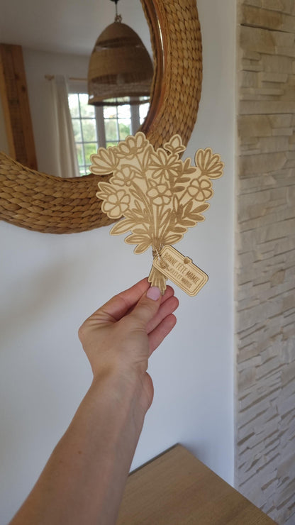 Bouquet de fleur en bois personnalisé - Fête des mamies - Mamies - Les petits coeurs à mamie - Les amours à mamie - cadeau mamie