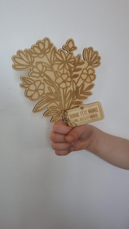 Bouquet de fleur en bois personnalisé - Fête des mamies - Mamies - Les petits coeurs à mamie - Les amours à mamie - cadeau mamie