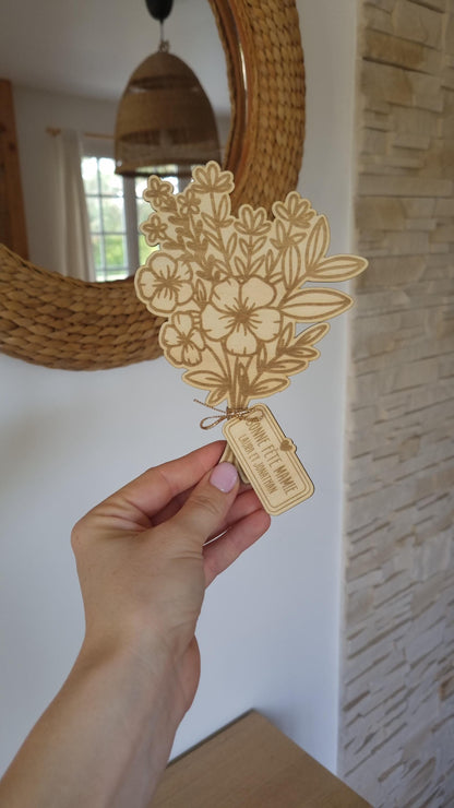Bouquet de fleur en bois personnalisé - Fête des mamies - Mamies - Les petits coeurs à mamie - Les amours à mamie - cadeau mamie