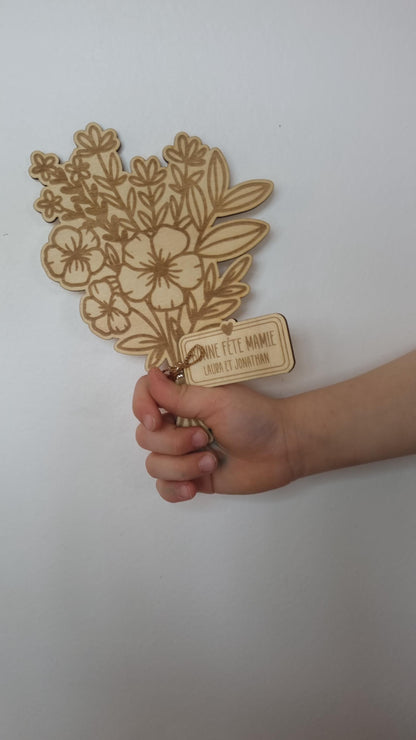 Bouquet de fleur en bois personnalisé - Fête des mamies - Mamies - Les petits coeurs à mamie - Les amours à mamie - cadeau mamie