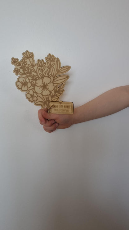 Bouquet de fleur en bois personnalisé - Fête des mamies - Mamies - Les petits coeurs à mamie - Les amours à mamie - cadeau mamie
