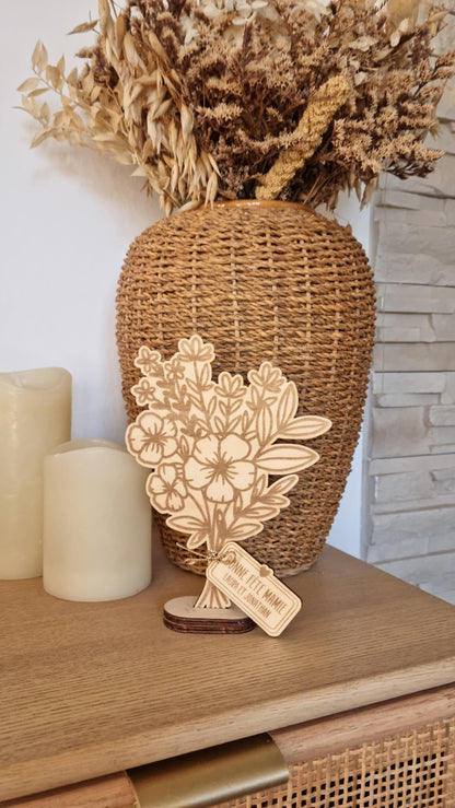Bouquet de fleur en bois personnalisé - Fête des mamies - Mamies - Les petits coeurs à mamie - Les amours à mamie - cadeau mamie