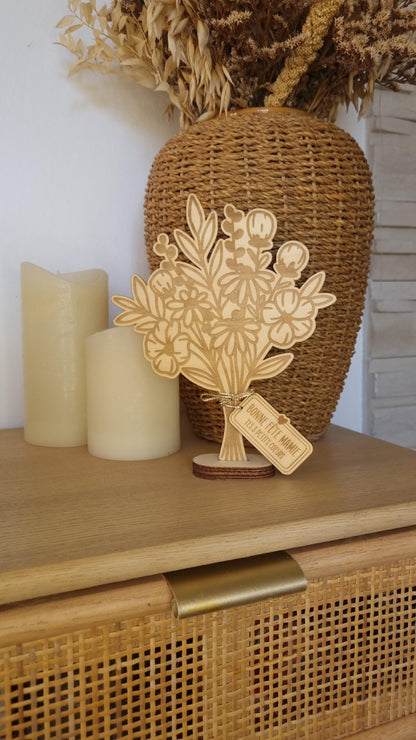 Bouquet de fleur en bois personnalisé - Fête des mamies - Mamies - Les petits coeurs à mamie - Les amours à mamie - cadeau mamie