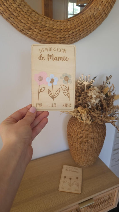 Carte postale en Bois Personnalisé - Fête des mamies - Mamies - Les petits coeurs à mamie - Les amours à mamie -