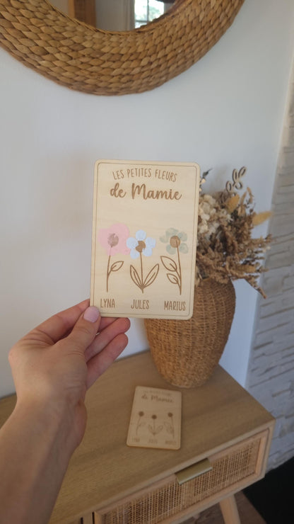 Carte postale en Bois Personnalisé - Fête des mamies - Mamies - Les petits coeurs à mamie - Les amours à mamie -