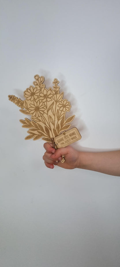 Bouquet de fleur en bois personnalisé - Fête des mamies - Mamies - Les petits coeurs à mamie - Les amours à mamie - cadeau mamie