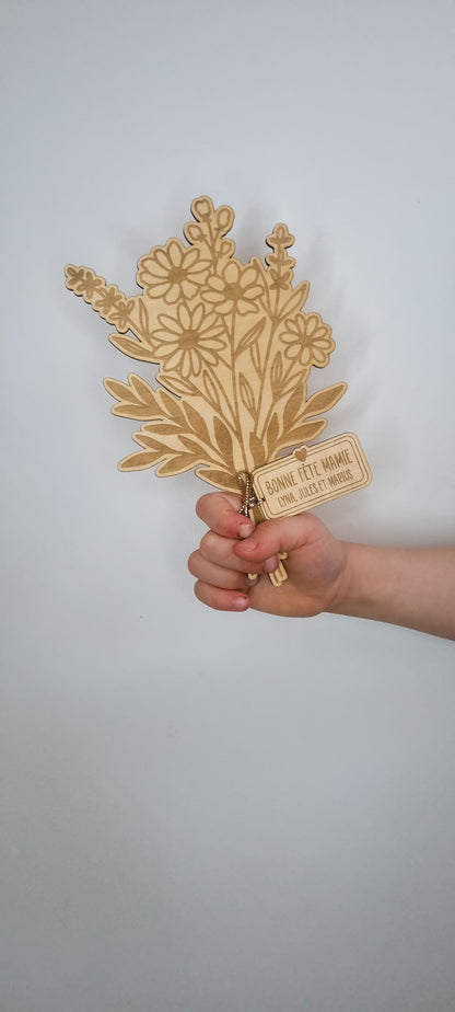 Bouquet de fleur en bois personnalisé - Fête des mamies - Mamies - Les petits coeurs à mamie - Les amours à mamie - cadeau mamie
