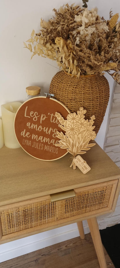 Bouquet de fleur en bois personnalisé - Fête des mamies - Mamies - Les petits coeurs à mamie - Les amours à mamie - cadeau mamie