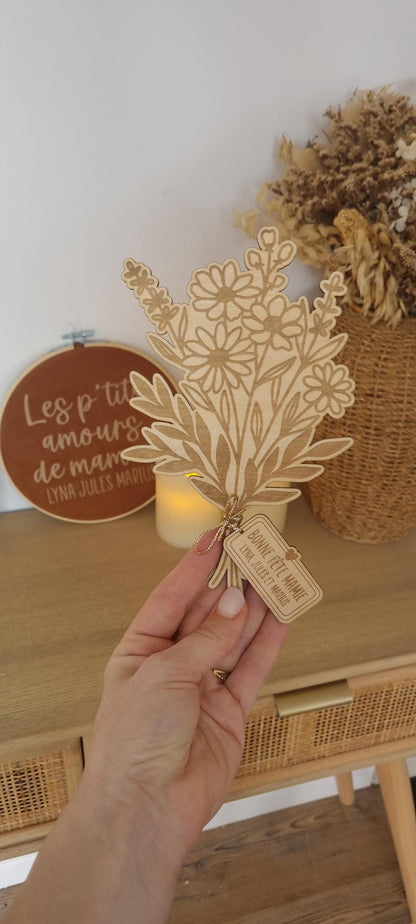 Bouquet de fleur en bois personnalisé - Fête des mamies - Mamies - Les petits coeurs à mamie - Les amours à mamie - cadeau mamie