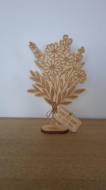 Bouquet de fleur en bois personnalisé - Fête des mamies - Mamies - Les petits coeurs à mamie - Les amours à mamie - cadeau mamie