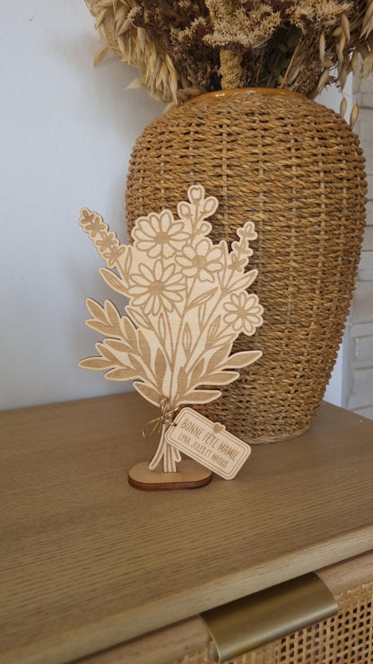 Bouquet de fleur en bois personnalisé - Fête des mamies - Mamies - Les petits coeurs à mamie - Les amours à mamie - cadeau mamie