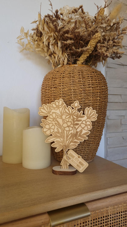 Bouquet de fleur en bois personnalisé - Fête des mamies - Mamies - Les petits coeurs à mamie - Les amours à mamie - cadeau mamie