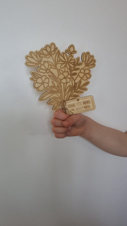 Bouquet de fleur en bois personnalisé - Fête des mamies - Mamies - Les petits coeurs à mamie - Les amours à mamie - cadeau mamie