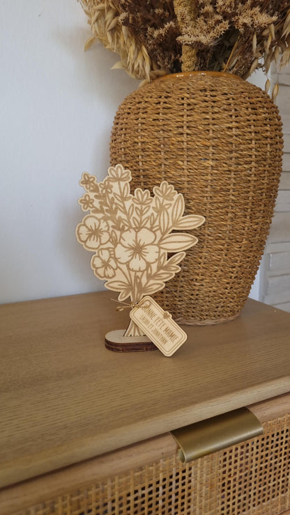 Bouquet de fleur en bois personnalisé - Fête des mamies - Mamies - Les petits coeurs à mamie - Les amours à mamie - cadeau mamie