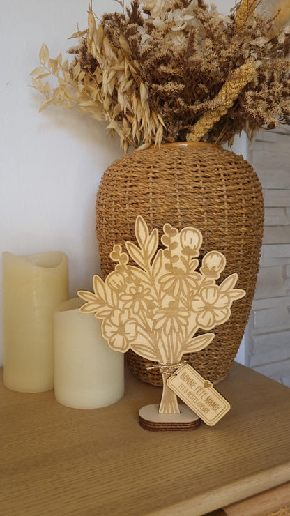 Bouquet de fleur en bois personnalisé - Fête des mamies - Mamies - Les petits coeurs à mamie - Les amours à mamie - cadeau mamie