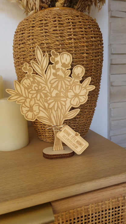 Bouquet de fleur en bois personnalisé - Fête des mamies - Mamies - Les petits coeurs à mamie - Les amours à mamie - cadeau mamie