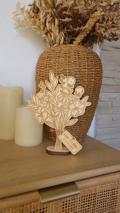 Bouquet de fleur en bois personnalisé - Fête des mamies - Mamies - Les petits coeurs à mamie - Les amours à mamie - cadeau mamie