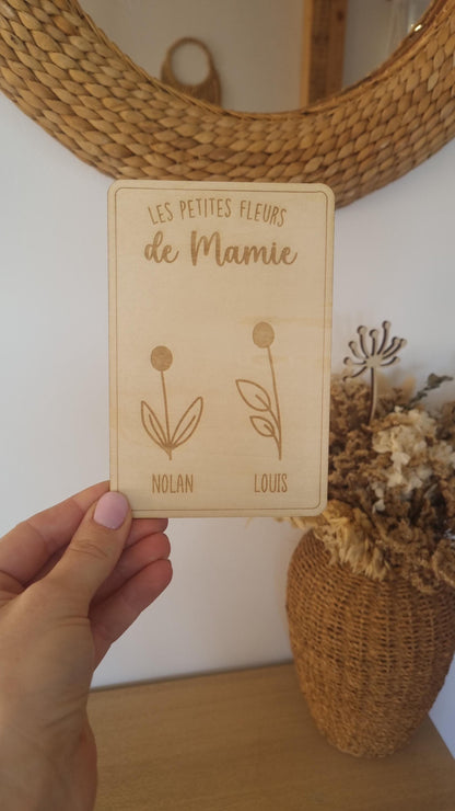 Carte postale en Bois Personnalisé - Fête des mamies - Mamies - Les petits coeurs à mamie - Les amours à mamie -