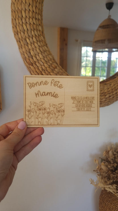 Carte postale en Bois Personnalisé - Fête des mamies - Mamies - Les petits coeurs à mamie - Les amours à mamie -