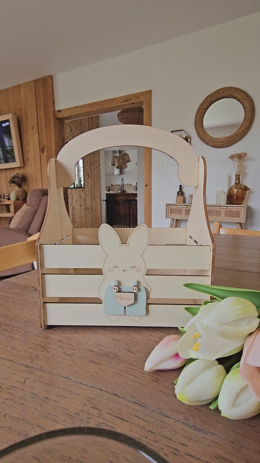 Panier de Pâques en bois personnalisé avec prénom